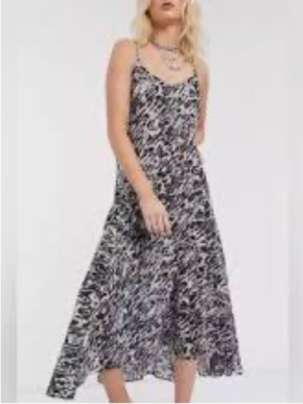 ALL SAINTS Dress Leopard Slip Dress V Neck Midi Excellent Black Grey Size S